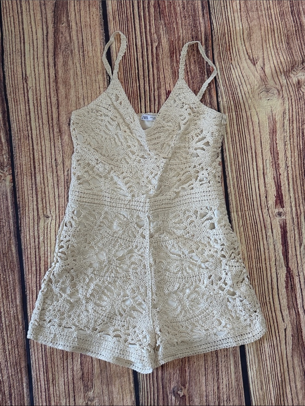 Zara Cream Crochet Lace Romper with V-Neck - Picture 9 of 9